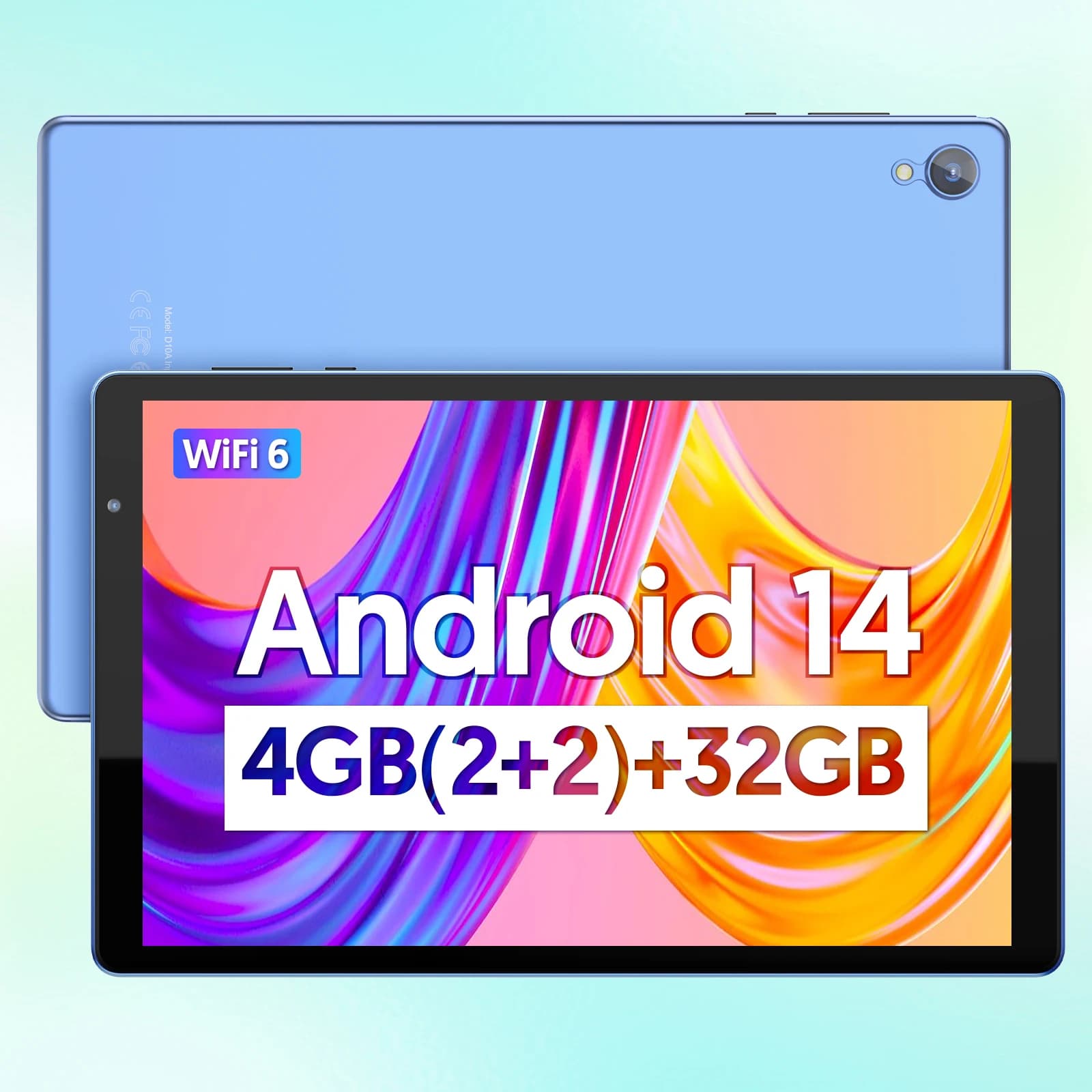 10 inch BAKEN Tablet, quad-core processor, 4 (2+2) GB ROM + 32 GB RAM, 1 TB expandable memory, Wi-Fi 6, Bluetooth, Google Play GMS