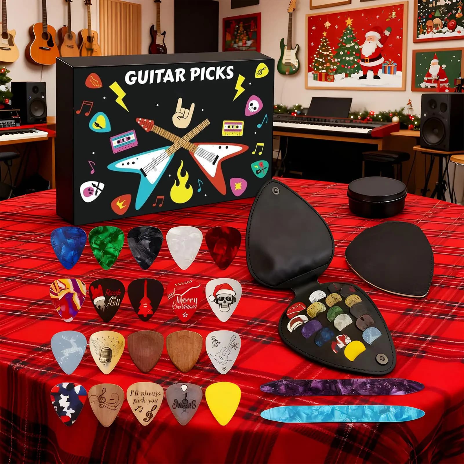 Calendario di Natale Plettri per chitarra dell'Avvento Plettri per chitarra Decorazioni natalizie musicali per basso elettrico acustico Ukulele Bambini Adolescenti