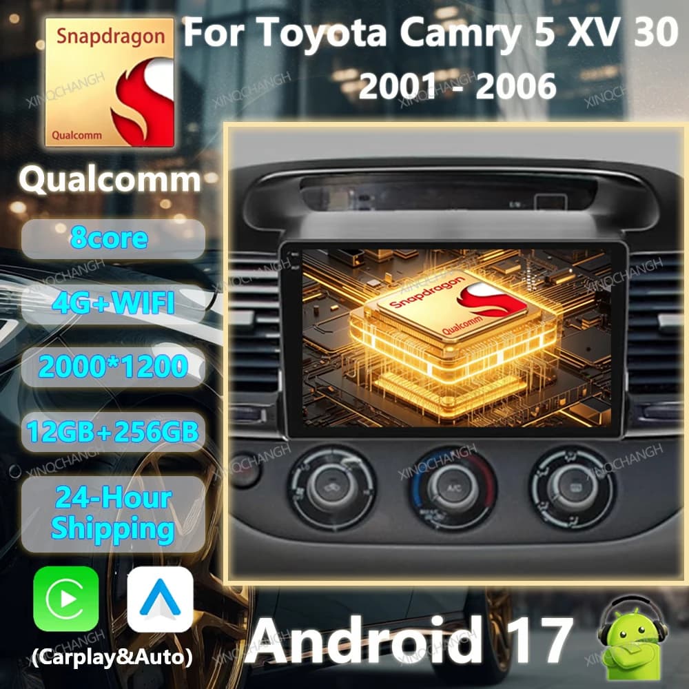 Android 17 Car Radio For Toyota Camry 5 XV 30 2001 - 2006 QLED BT Head Unit Multimedia Stereo Video Player 2DIN 4G WIFI Qualcomm