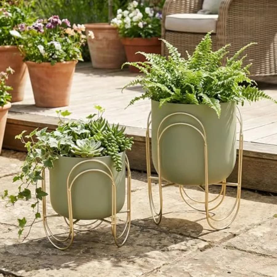 Set di 2 Fioriere con Supporto, per Interni ed Esterni, Supporto per Piante in Metallo 11.5/8" H, Fioriere Moderne, Vasi per Fiori per Soggiorno, Angolo Cucina