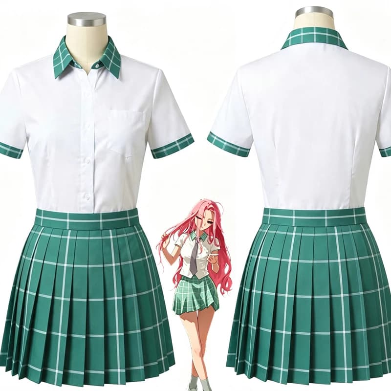 Alien Stage Cosplay Costume ALNST Mizi Sua Anakt Garden School Uniform Green Plaid Pleated JK Skirt Full Set Women Anime Outfit