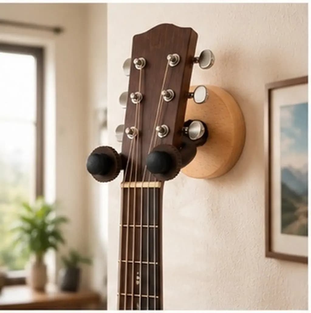 Wooden Guitar Hanger Wall Mount No Screw Guitar Hook for Folk Acoustic Electric Ukulele Horizontal Wall Display Stand