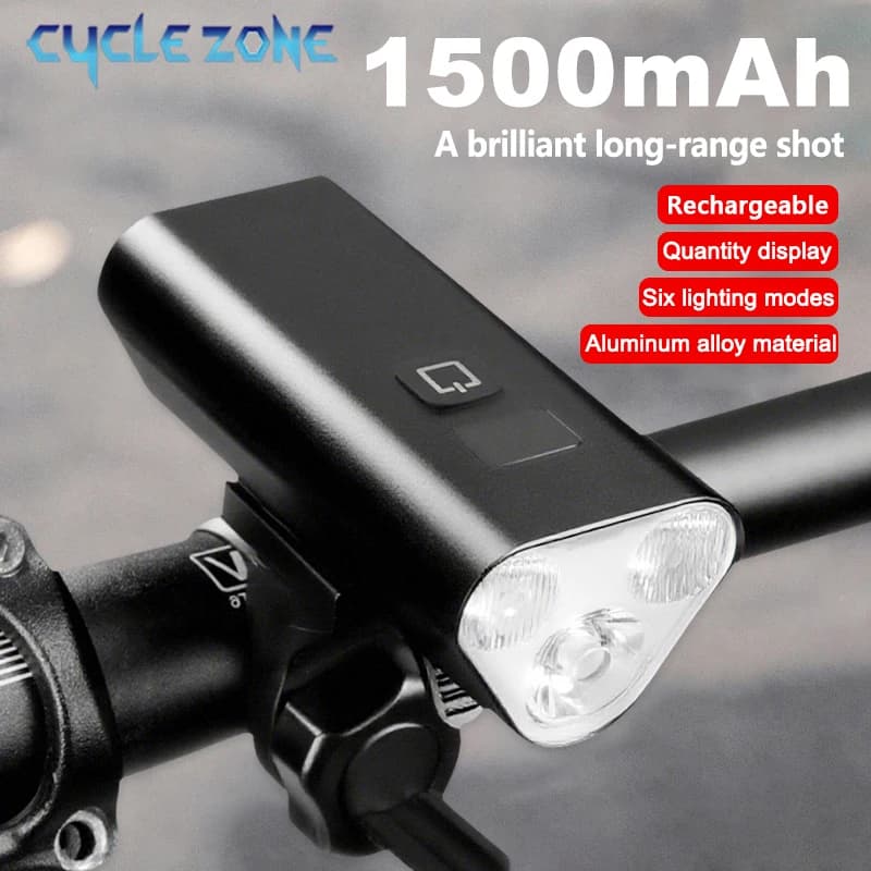 USB-C Rechargeable Bicycle Front Light, 3 LED Headlight for MTB and Road Bike, Aluminium Alloy Flashlight for Night Cycling