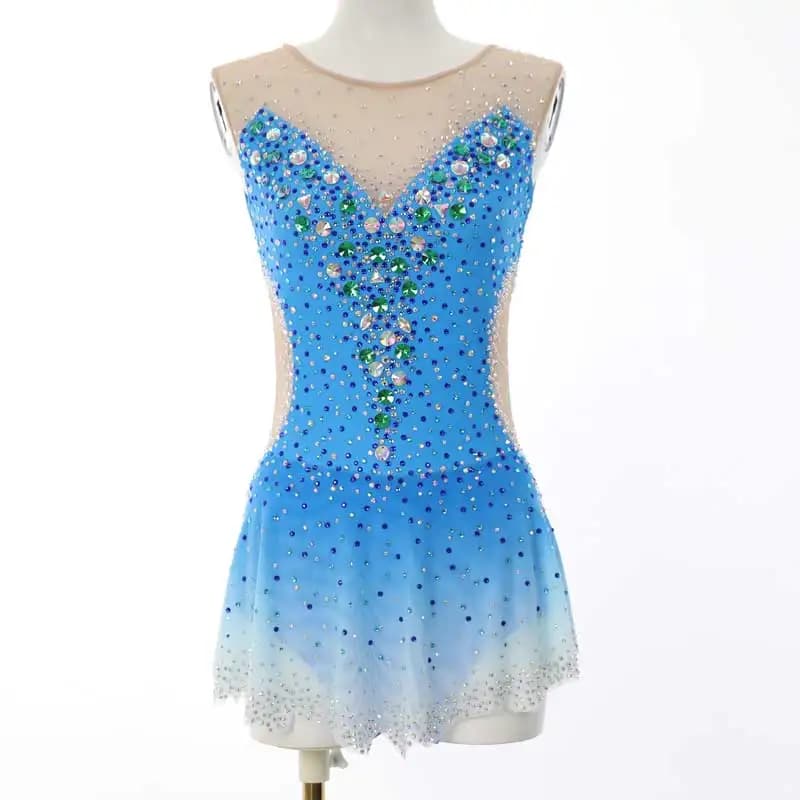 Kids Figure Skating Dress Blue Gradient Rhinestone Ice Skating Competition Performance Costume