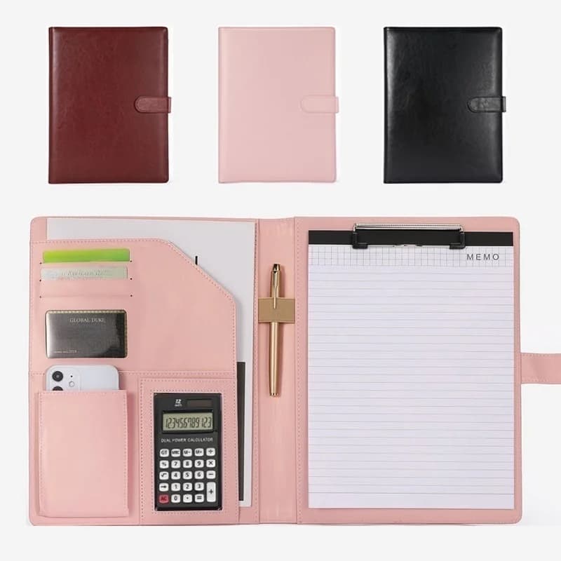 Cartella portadocumenti A4 Business Padfolio per portadocumenti cartella per appunti Caculator Organizer in pelle PU Meeting Writing Pad Office