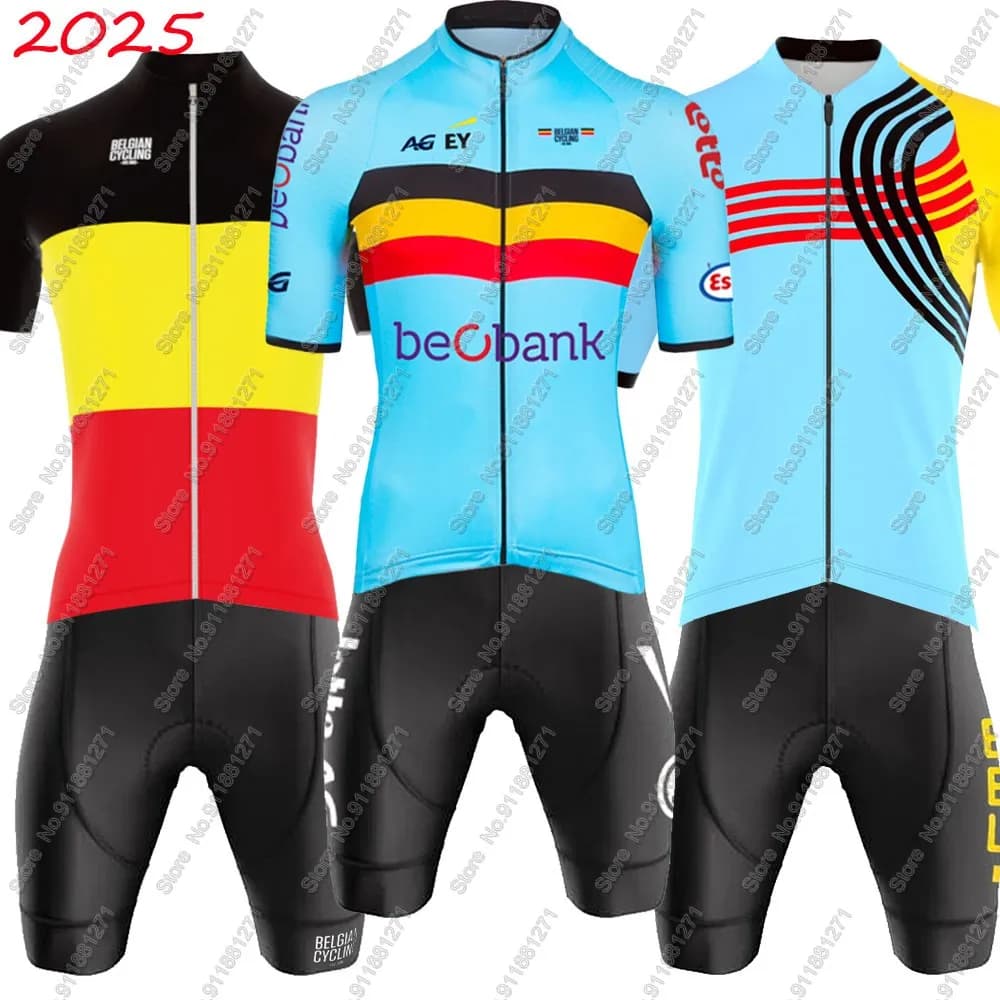 Cycling jersey of the Belgian national team 2025 Set European Short Sleeved Clothing Road bike trousers Cycling pants MTB Maillot