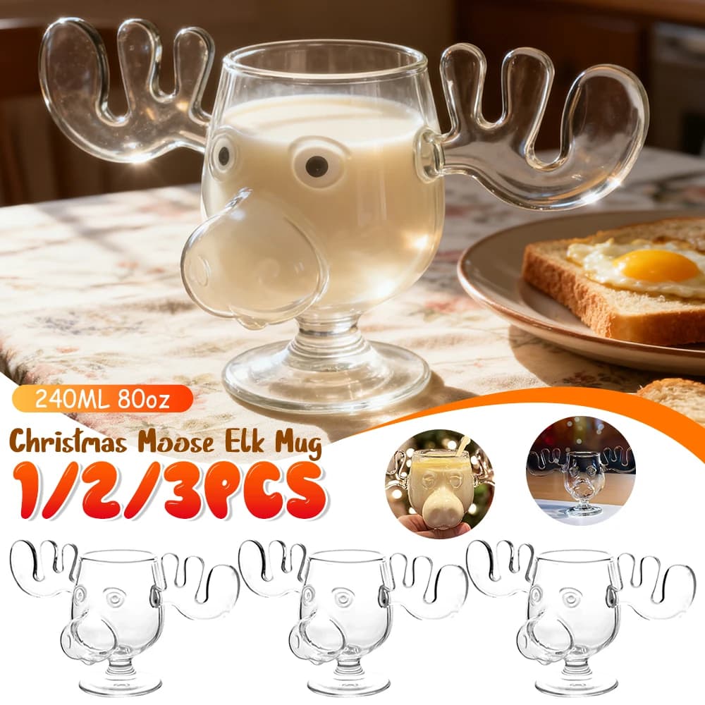 1/2/3PCS Di Natale Alce Tazza di Vetro 240ML Succo di Latte Alce Tazza Di Natale Testa di Renna Birra Tazza di Acqua Festa di Festa Drinkware regali
