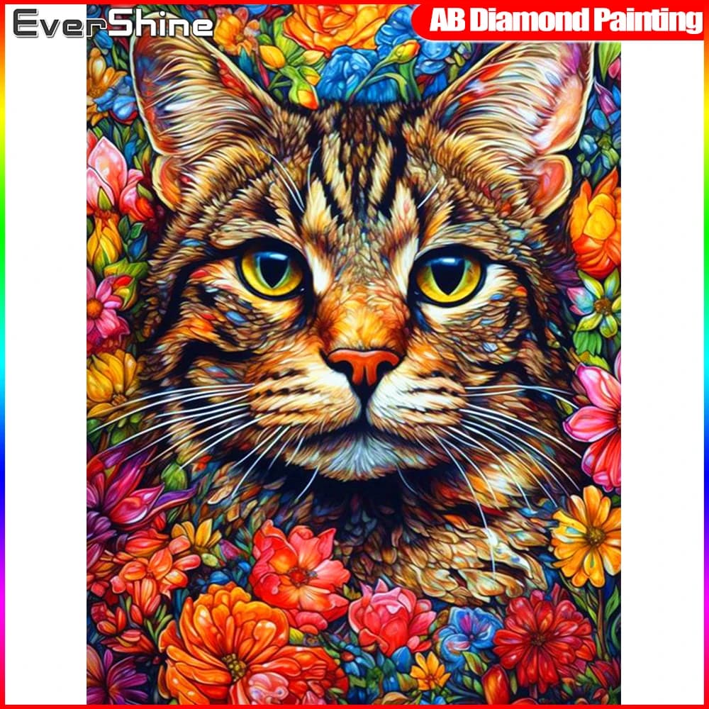 Evershine Pittura diamante quadrato pieno Gatto Diamante Mosaico Animale AB Trapano Ricamo Fiore Strass Punto croce Wall Art