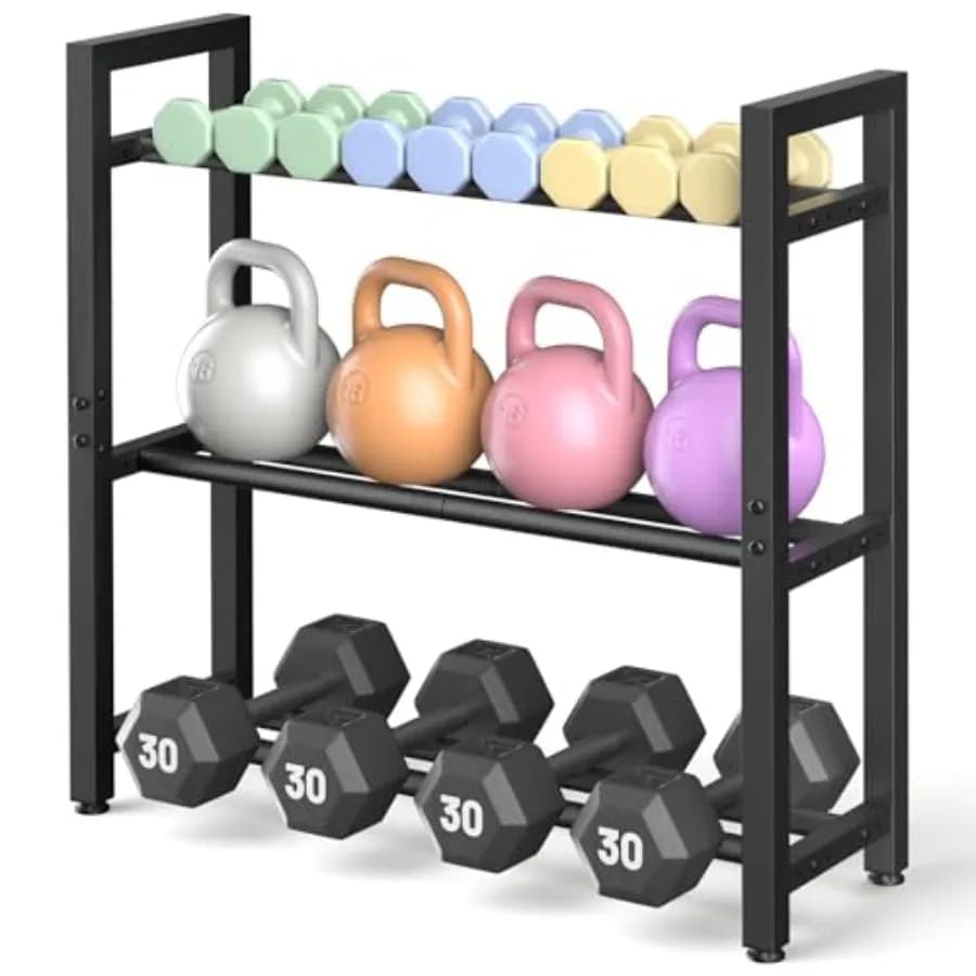 Supporto per manubri e pesi, per palestra domestica, resistente, a 3 livelli, regolabile, salvaspazio