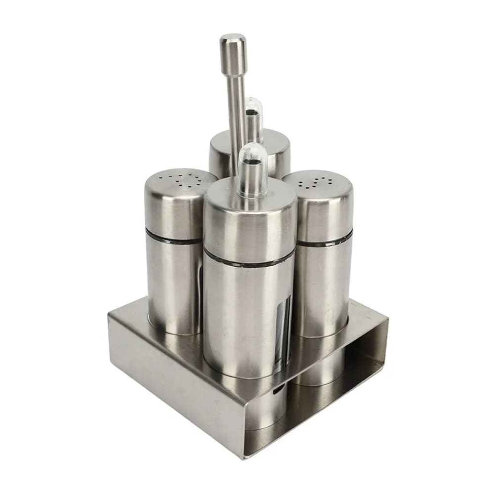 Set di 4 Bottiglie per Spezie in Acciaio Inox 304 con Base, Saliera Rimovibile, Contenitori Ricaricabili e Resistenti