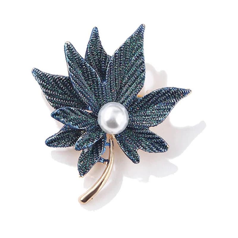 {YY30} Fashion Double-layer Maple Leaves Brooch Pearl Scarf Hat Pin Statement Jewelry