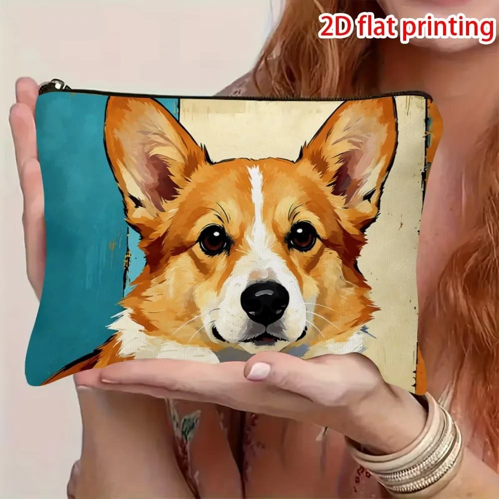 Corgi Print Travel Cosmetic Pouch Ethnic Style Makeup Organizer Suitable for Beach Trips Corgi Themed Gift for Women Storage Bag