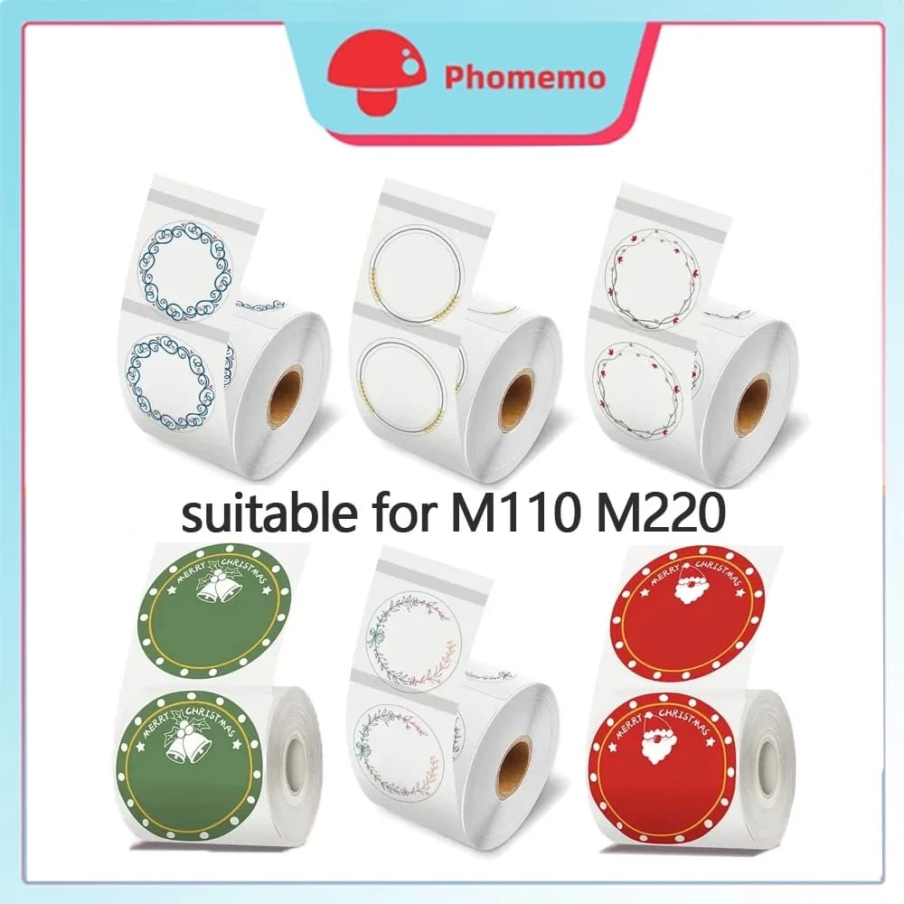 Phomemo M110 Thermal Labels Adhesive Paper Transparent Round Paper 1.57"x1.57" Sticky Thermal Labels Printer Paper for M200 M221