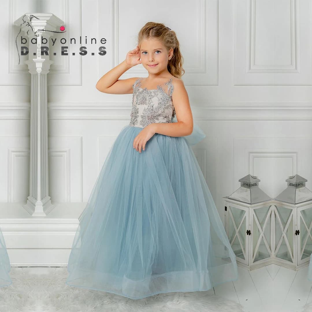 Bambini Junior abito da damigella d'onore per ragazze Corest perline di cristallo Appqulies Illusion Backless Ball Gown Wedding Party