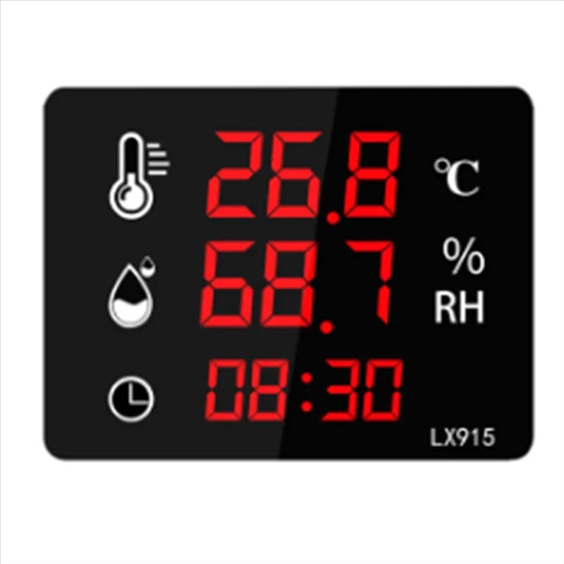 Termometro digitale per temperatura e umidità Visualizzazione del tempo Schermo LED a doppio uso Alta precisione LX915-AB01