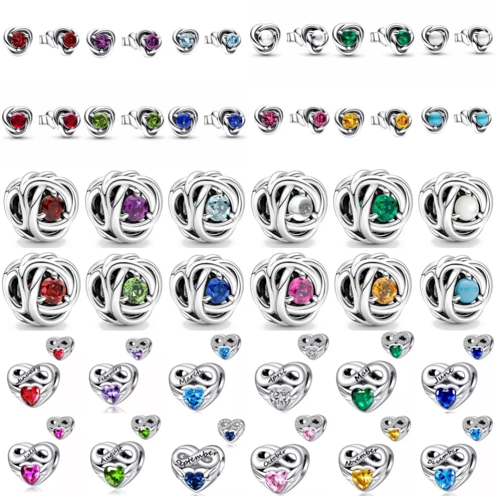 Bracciale Originale in Argento 925 con Perline a Forma di Cuore Verde, Rosso, Blu dei Dodici Segni Zodiacali, Accessori DIY per Gioielli e Orecchini Raffinati
