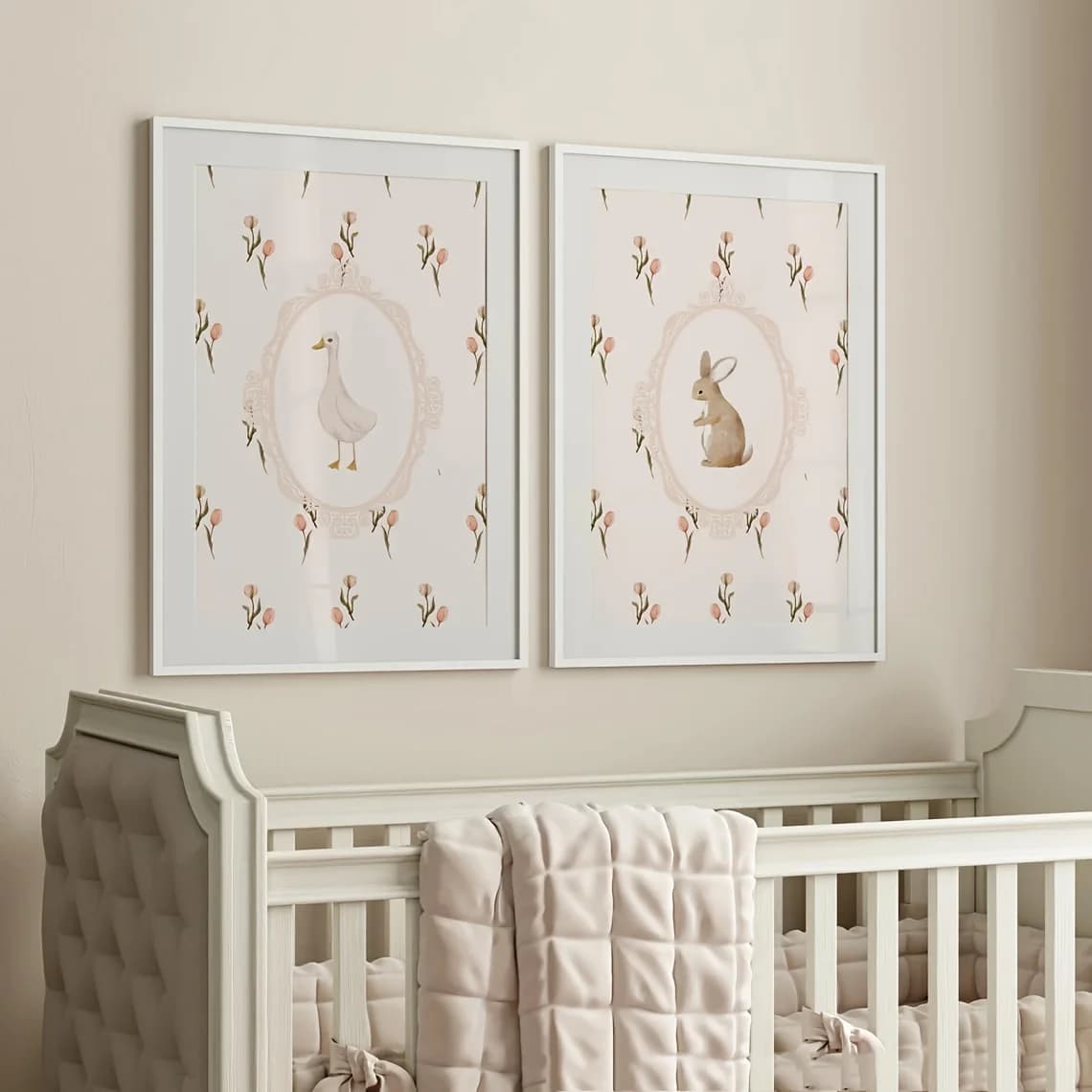 2 set di stampe su tela con poster di coniglietti e anatre per decorare le camere delle ragazze e dei bambini, decorazioni per il soggiorno - Senza cornice
