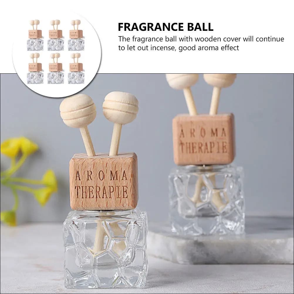 Set di 6 Diffusori di Profumo per Auto in Vetro con Tappo in Legno, Ricaricabili, per Oli Essenziali, Decorazione Aromaterapica