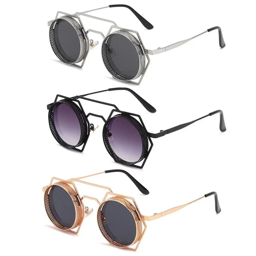 Punk Style Metal Frame Sunglasses Eye Protection Hexagonal Sun Glasses Retro Sunglasses Travel Black Shades Glasses Eyewear