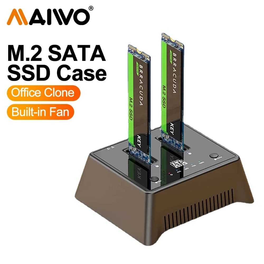 MAIWO Duplicatore SSD Dual Bay M.2 SATA NGFF SSD Custodia con clone USB3.1 Gen2 Scatola di immagazzinaggio M2 Disco rigido Copia Custodia esterna