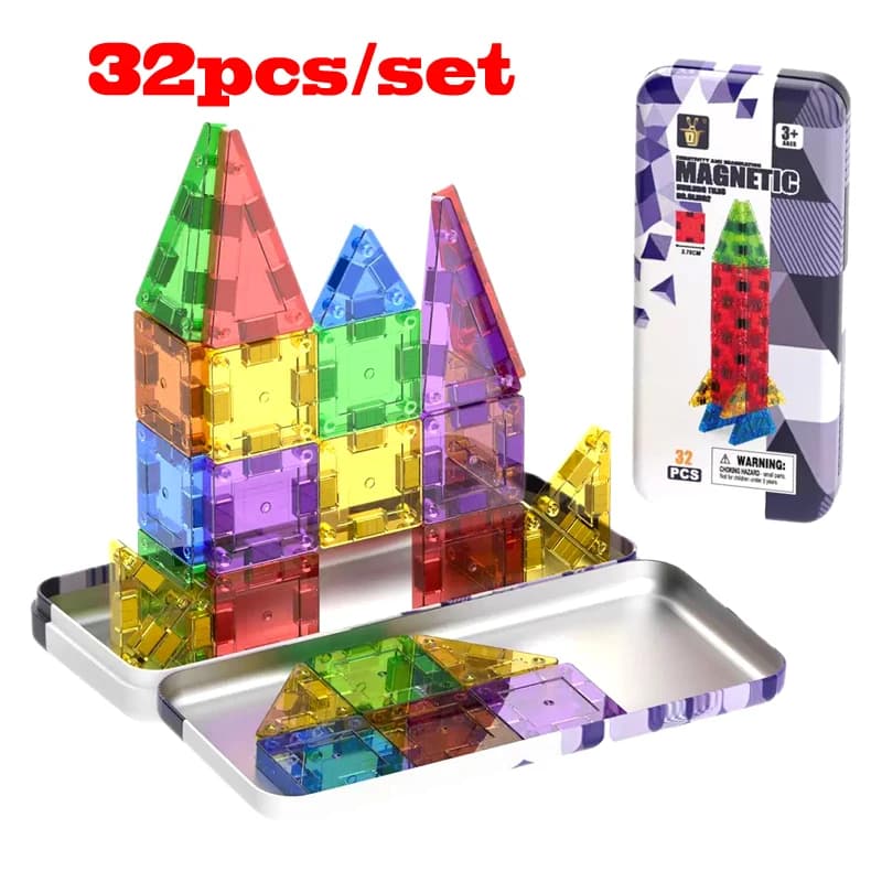 32 pezzi di blocchi magnetici piastrelle magnetiche con diamanti 3D con custodia in ferro giocattoli magnetici di design per bambini regalo