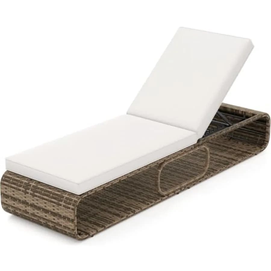 Sdraio in vimini di rattan per esterni, reclinabile, con schienale regolabile, cuscino e vano portaoggetti, per prendere il sole a bordo piscina