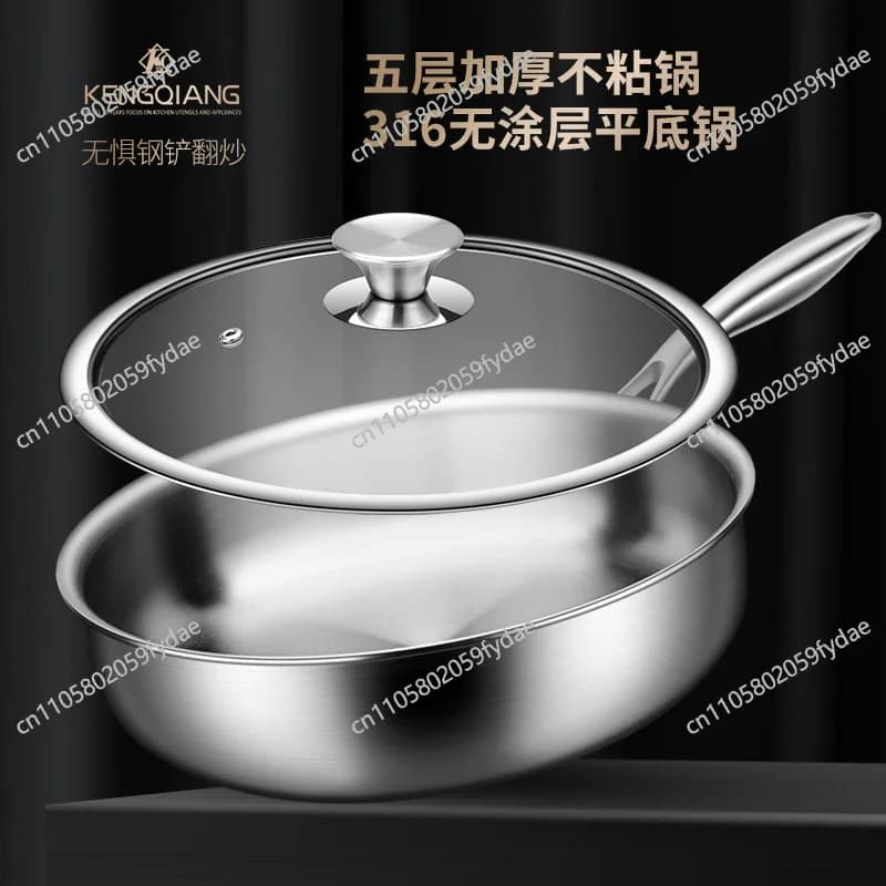 Padella in acciaio inossidabile 316 non rivestita, profonda, per cottura a induzione, antiaderente, wok domestico piccolo da 24 cm