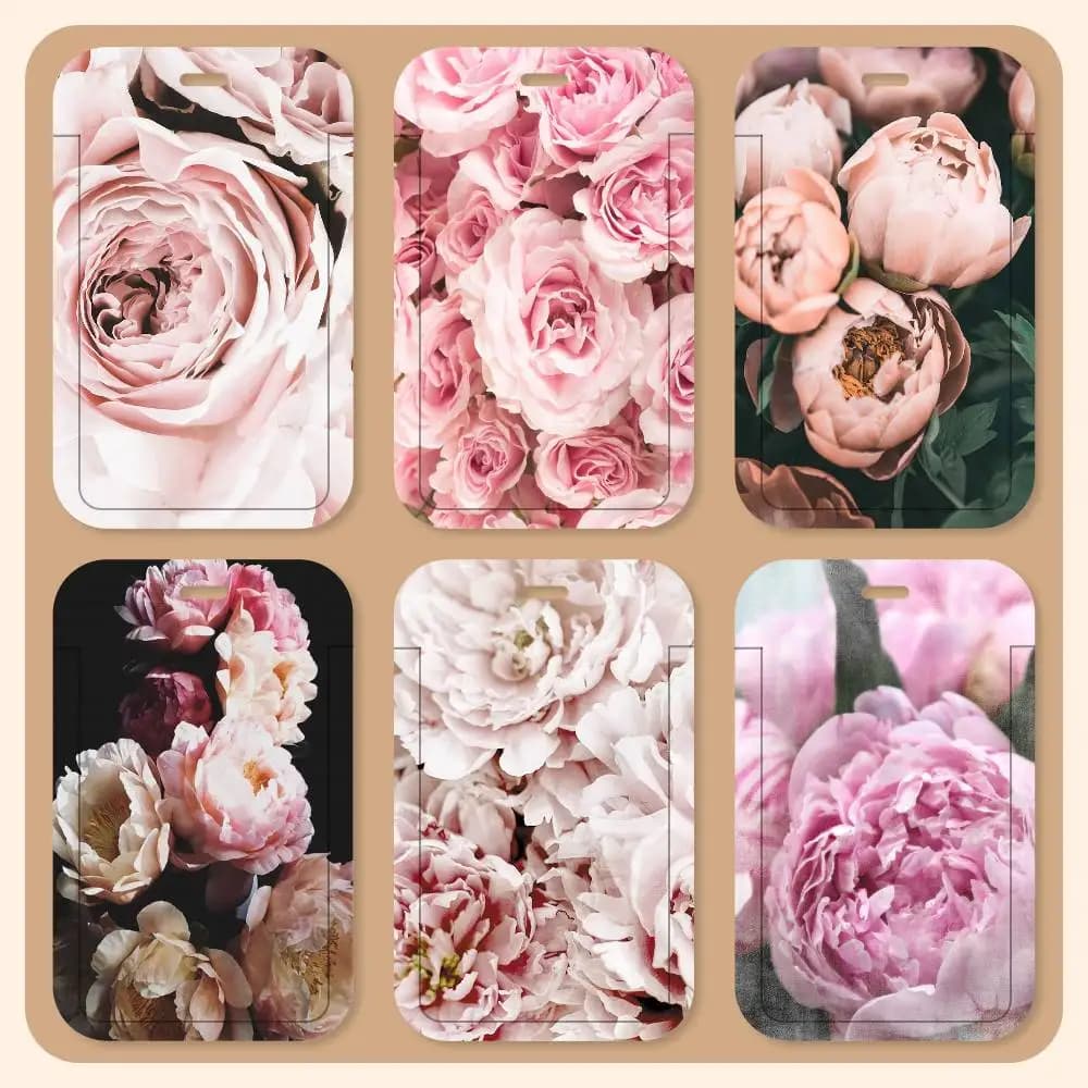 Porta Tessere con Cordino a Fiori di Ciliegio, Peonia e Garofano, Porta Tessere Studenti, Porta Tessere da Collo, Accessori di Controllo, Regali