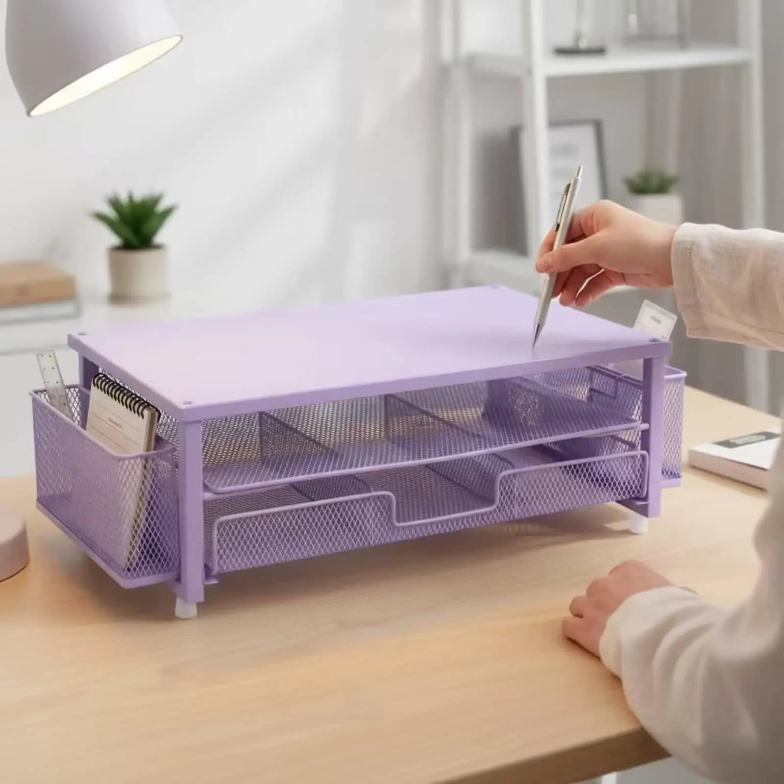 Monitors Stand Riser Organizer Mesh Display Riser with Drawer Metal Desktop Organizer