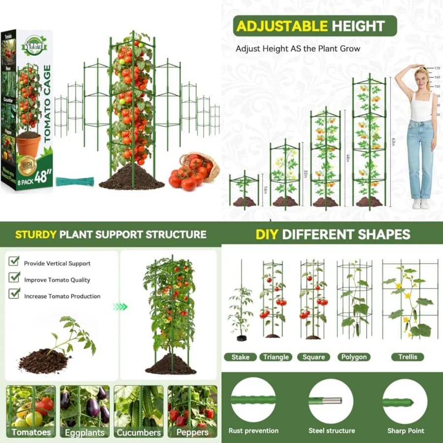 Supporti per Pomodori da Giardino, Gabbie Regolabili Fino a 1,2 m, Pali da Giardino per Pomodori, Tralicci per Vasi, Supporti per Piante di Pomodoro