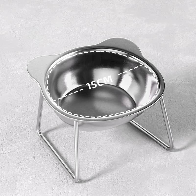 304 Stainless Steel Shatter-resistant Elevated 15° Pet Supplies For Puppy Cat Raised Cat Bowls Tilted Neck Guard Cat Food Bowl