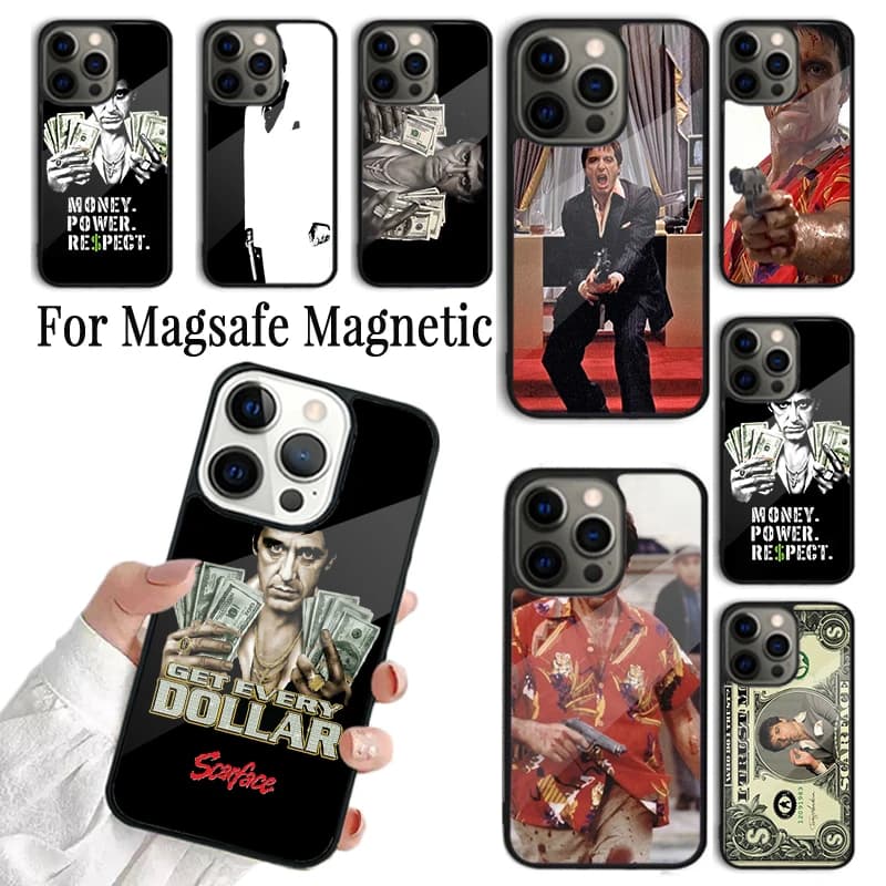Cover per iPhone Scarface Tony Montana per iPhone 17 AIR 16 15 14 13 12 11 Pro Max Plus, custodia magnetica wireless Magsafe