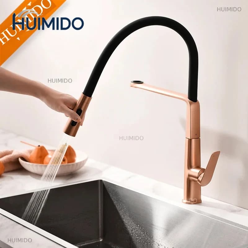 Brushed Kitchen Faucet Sink Faucet Rubber Pull Down Stream Sprayer Tap Rotatable Kitchen Mixer Water Tap Hot Cold Crane Gold
