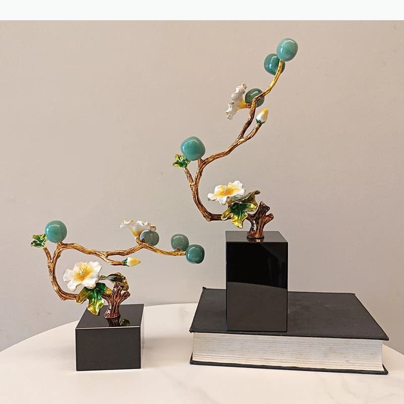 Albero artigianale in metallo Albero di fiori di pruno Scultura artificiale Figurine decorative Accessori per la decorazione della casa