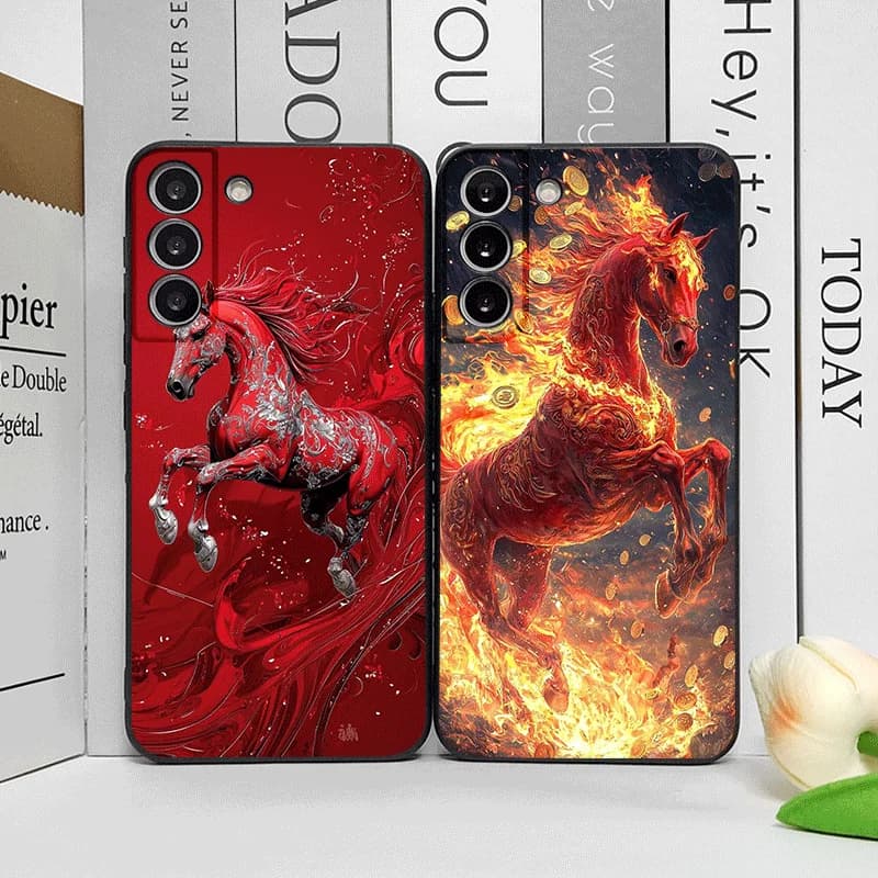 Custodia per telefono con stampa cavallo rosso in stile cinese per Samsung Galaxy A56 A42 A14 A55 A16 A54 A36 A53 A52 A51 A50 A15 Coperture morbide