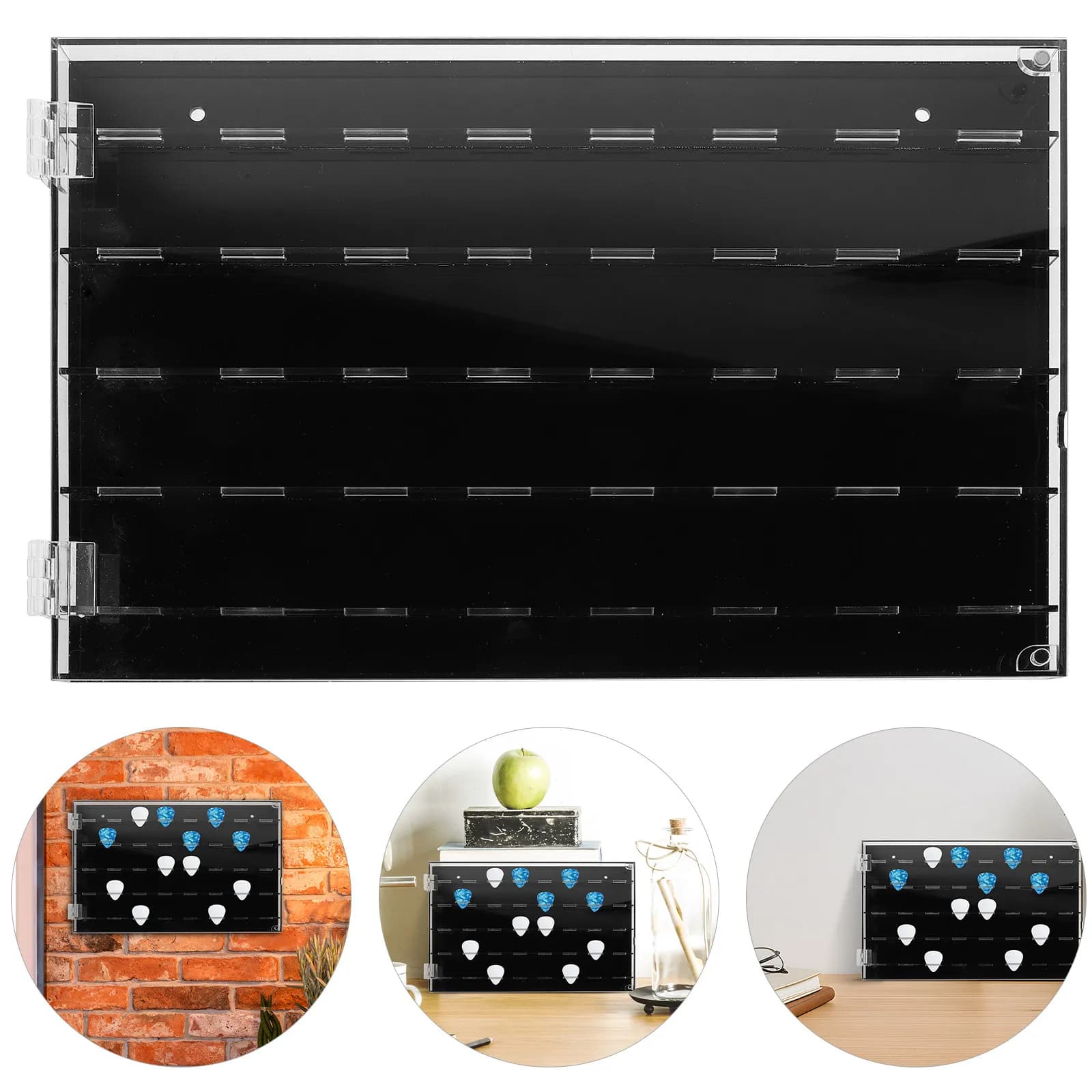 Wall Mount Guitar Pick Holder Case Display Box Holds Up to 40 Acoustic Electric Plectrums Transparent Organizer Storage