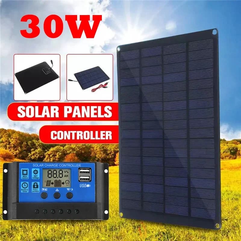 Pannello solare 30W 18V 30A Controller portatile a celle solari per la ricarica del telefono esterno Alimentatori mobili da campeggio