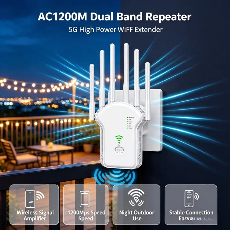 Wireless Signal Amplifier AC1200M Dual Band 5G WiFi Repeater High‑Speed Network Range Extender