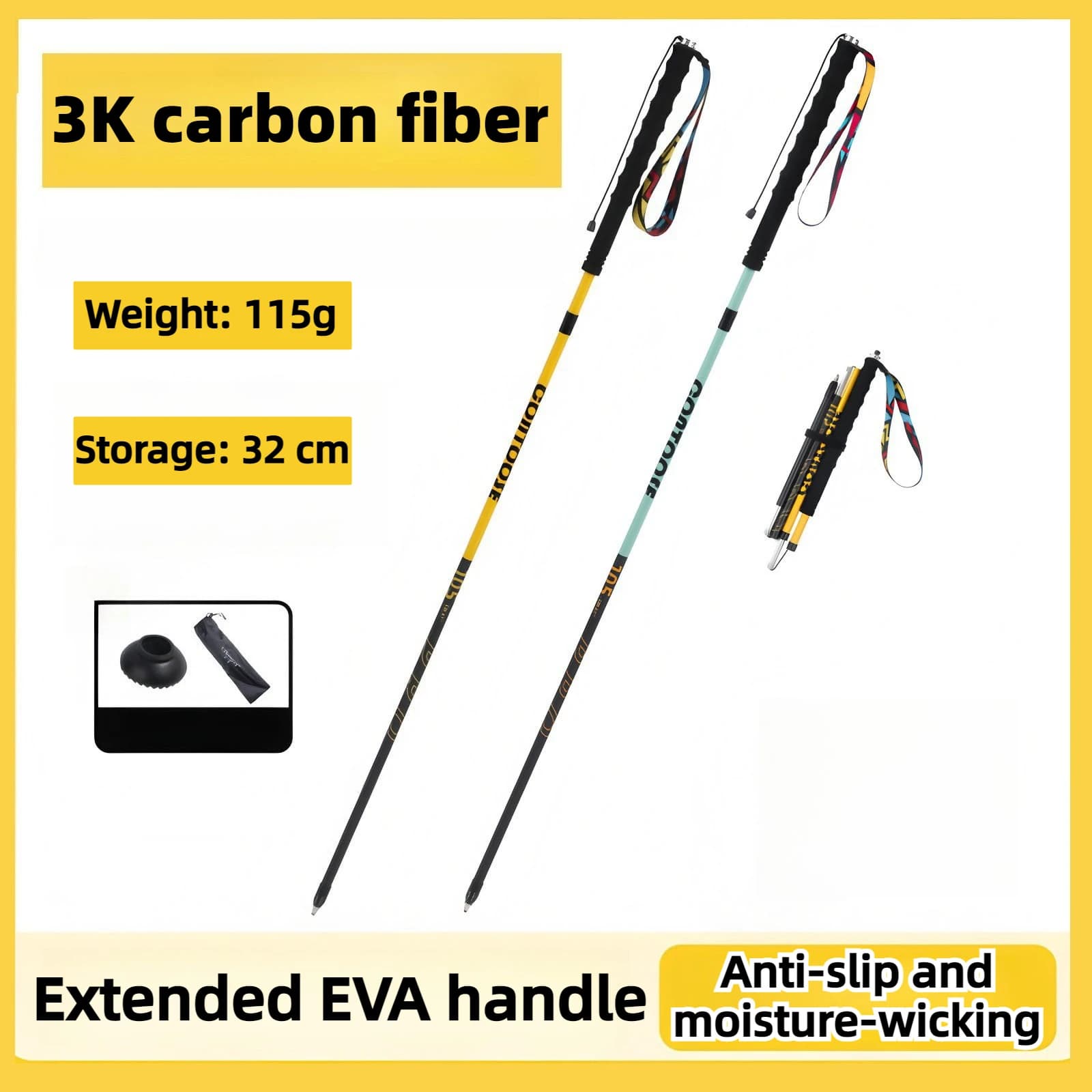105-125CM Outdoor 3k Ultra-light Carbon Fiber Trekking Pole Folding Design Cross-country Running Trekking Pole Trekking Pole