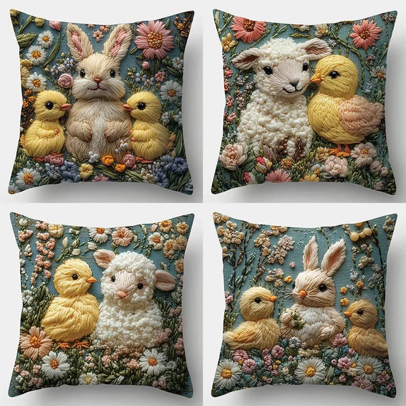 Federa per cuscino con uovo di coniglietto stampato con cartoni animati pasquali, fodera per cuscino per divano di casa, camera da letto, comodino