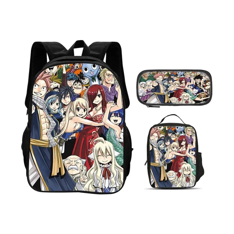 Fairy Tail Cartoon 3Pcs Set Backpack+Shoulder Bag+Pencil Case Student Boys and Girls Best Gift Stationery