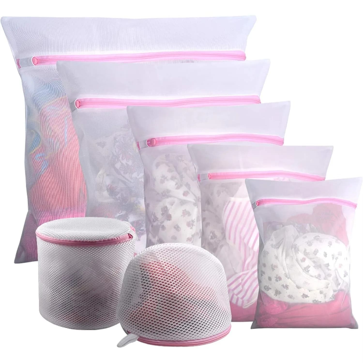 Mesh Laundry Bags for Delicates - 7PCS Durable Wash Bags with Zipper for Lingerie, Bras, Travel Storage