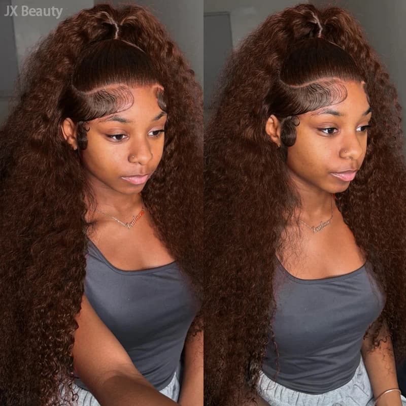 200 Density Chocolate Brown 13X6 Human Hair Wigs Deep Water Wave 13x4 Frontal Wig Indian Curly #4 Colored Human Hair Wigs