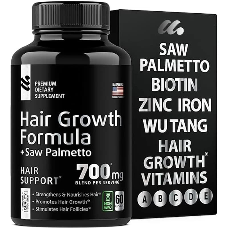 Vitamins for Hair Growth: Saw Palmetto, Ferro per Men e Donne, Urticaceae - Biotin supplement against the Capelli Fall - 60 Capsules