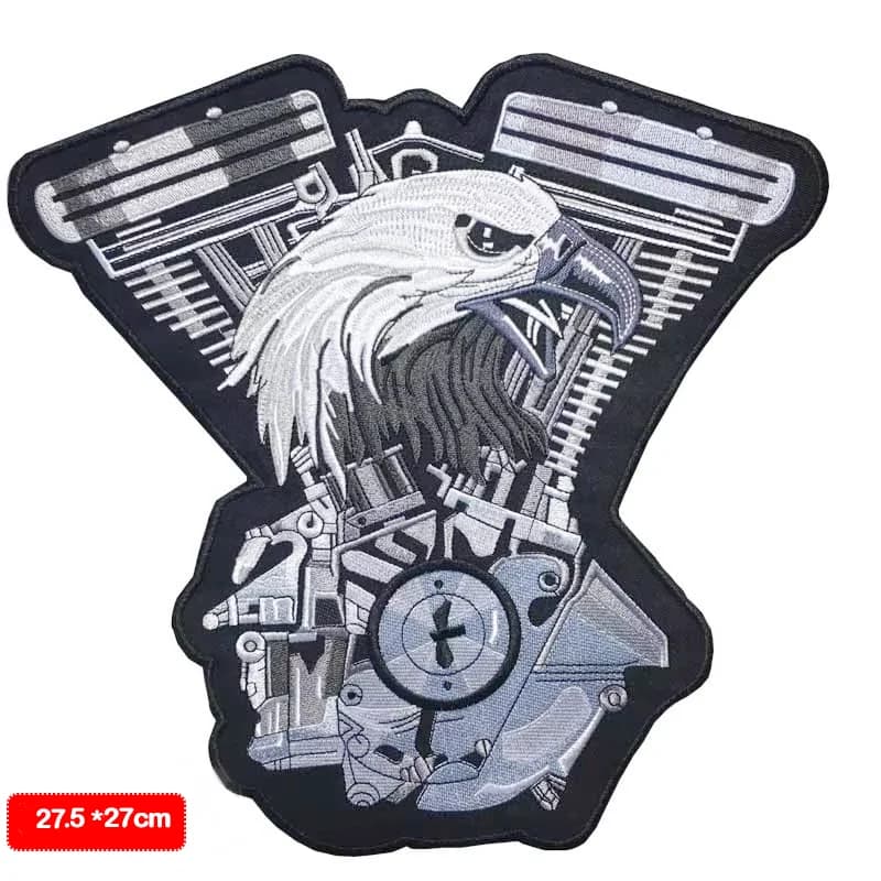 Toppe termoadesive ricamate con aquila meccanica Distintivo grande con ala punk Toppe da motociclista con aquila Per giacche, gilet, abbigliamento, borse jeans