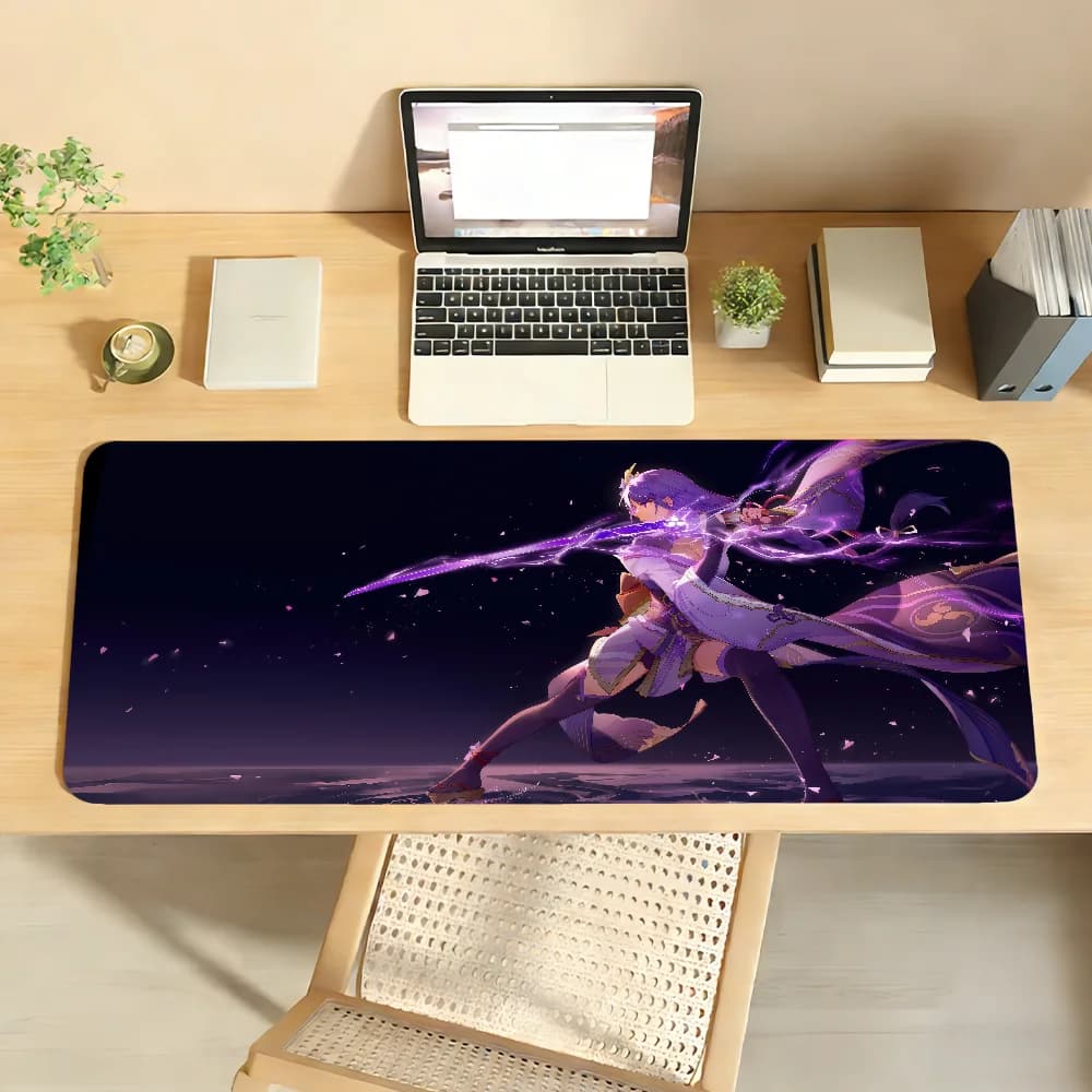 Genshin Impact Raiden Shogun MousePad Non-slip Locking Edge DeskMat PC Laptop Accessories Rubber Office Keyboard Game 350x900x3