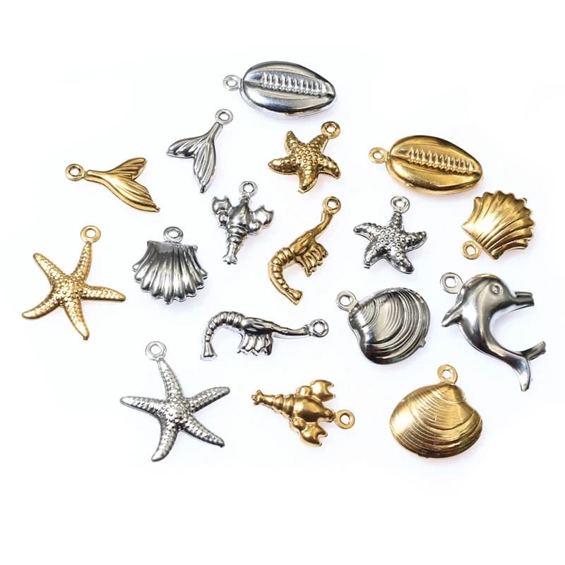 20 pz conchiglia in acciaio inox stella marina aragosta Charms ciondolo PVD placcatura in oro artigianato collana braccialetto orecchini accessori fai da te
