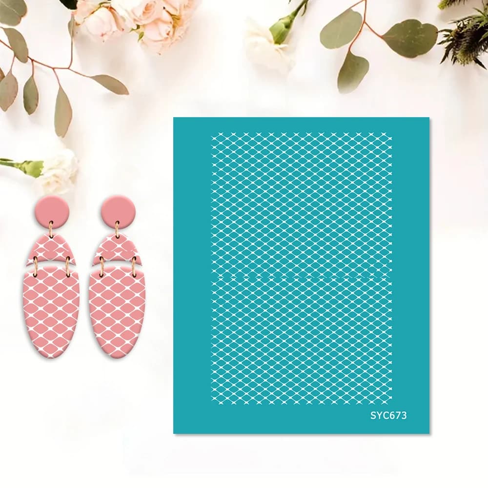 6 Styles Boho Floral Silk Screen Stencils for Polymer Clay, Reusable Leopard/Knit Print Transfer Tools for DIY Earrings