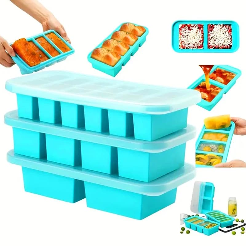 Vassoio per congelatore in silicone con coperchi, perfetto per conservare lasagne, avanzi, salse, pasti in porzionati e altro ancora