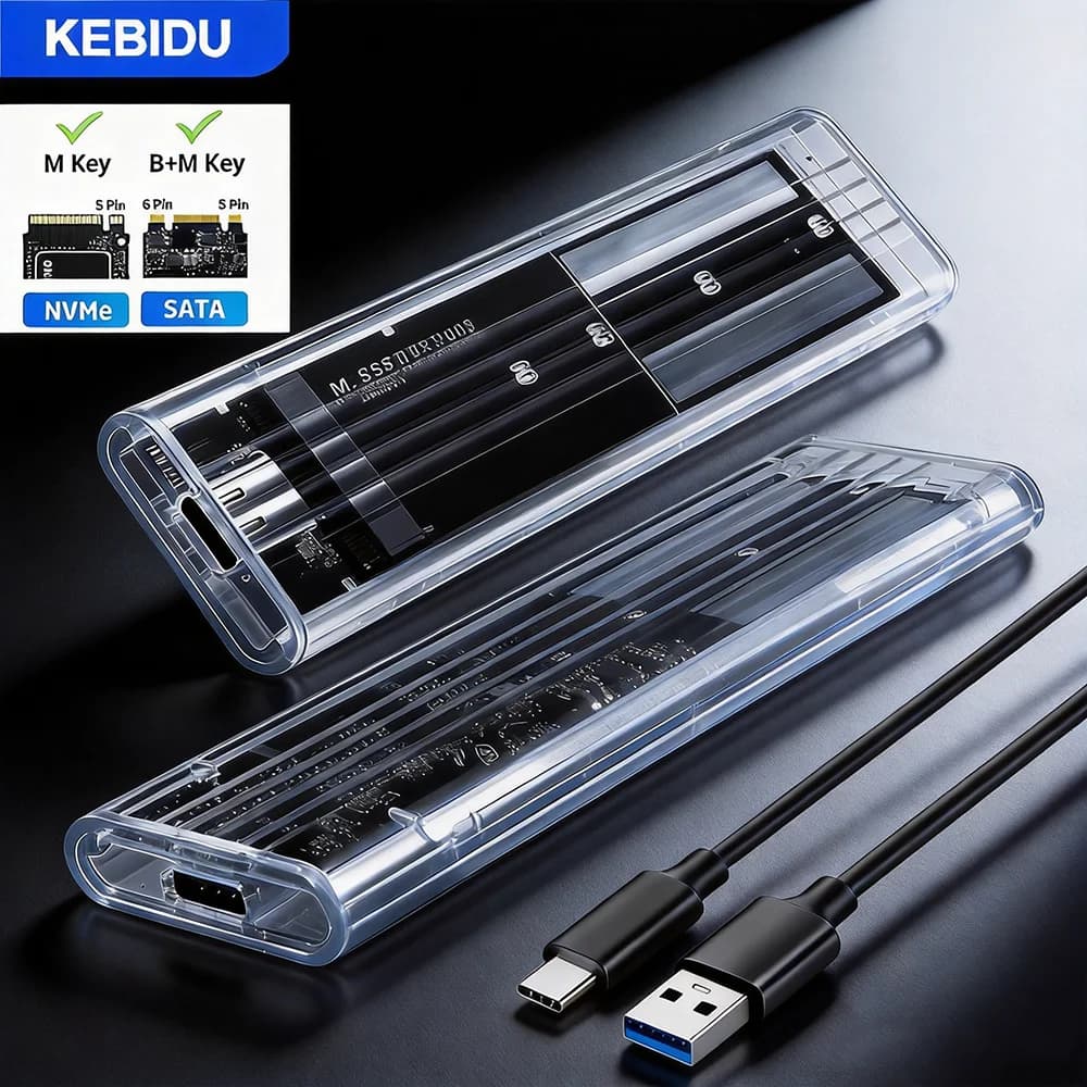 KEBIDU M.2 NVME PCIe Protocollo NGFF SATA SSD Case Trasparente USB Type C 5/10Gbps PCI-E M2 SSD Box Esterno per Disco Rigido